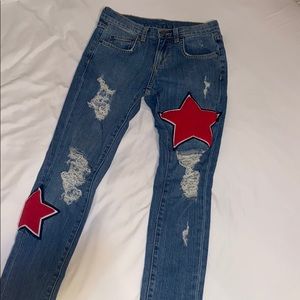 LF Carmar red star ripped skinny jeans